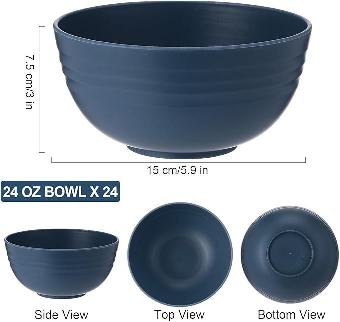 Eccliy 24 Pcs Wheat Straw Bowl Sets, Unbreakable Cereal Bowl 24 oz, Microwave and Dishwasher Safe Bowls for Cereal, Salad, Snack and Soup, Winter Style(Dark Blue)