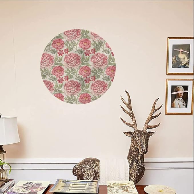 Decorative Plates, Victorian Print Ornament, Romantic Peonies Botany, 8 Inch, 1 Plate with 1 Display Stand, Multicolor