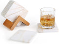 Koville Marble Coasters Set of 5, Square Coasters with Holder for Drinks, 4" Cup Coaster for Coffee Table Home Office Bar Decor, Heat Resistant Decorative Drink Coaster (White&Gold)