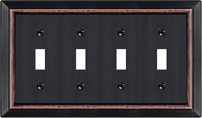 Metal Wall Plate for Electrical Outlets, Decorative Aged Bronze Switch Plates Outlet Cover, Light Switch Cover Plate, 4-Gang Wall Plates (Quad Toggle, 1 Pack)