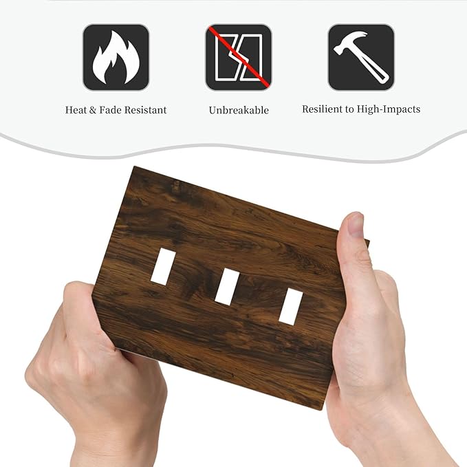 Light Switch Cover Brown Rustic Wood Grain Vintage Wooden Texture 3 Gang Wall Plate Triple Light Switch Plate Toggle Decorative Outlet Covers Electrical Switchplate for Cabin Bedroom Decor