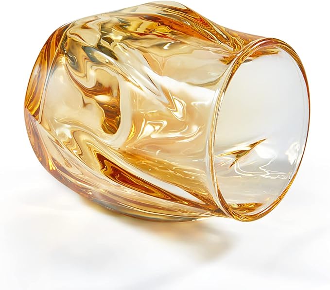 Whiskey Glasses Set of 2, Rocks Glass, 8.5 OZ Drinking Glasses, Creative Twisted Crystal Old Fashioned Cocktail Glass Tumbler for Bourbon, Scotch, Tequila, Cognac, Rum