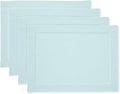 Solino Home Linen Cloth Placemats Set of 4-100% Pure Linen Hemstitch Aqua Blue Placemats 14 x 19 Inch - Classic Hemstitch Table Place Mats for Winter, Spring, Easter