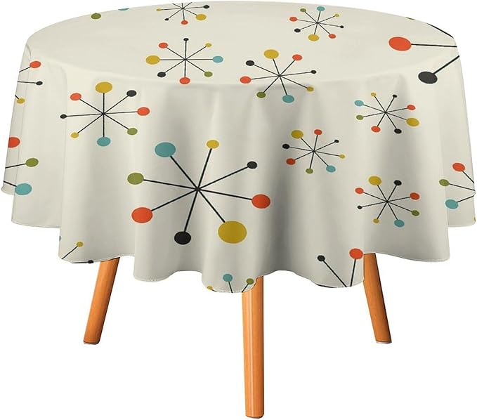 Medieval Round Tablecloth, Boho Mid Century Abstract Modern Retro Colors Pattern Tablecloth for Home Party Dining Room Kitchen Decor 70Inch(178cm)