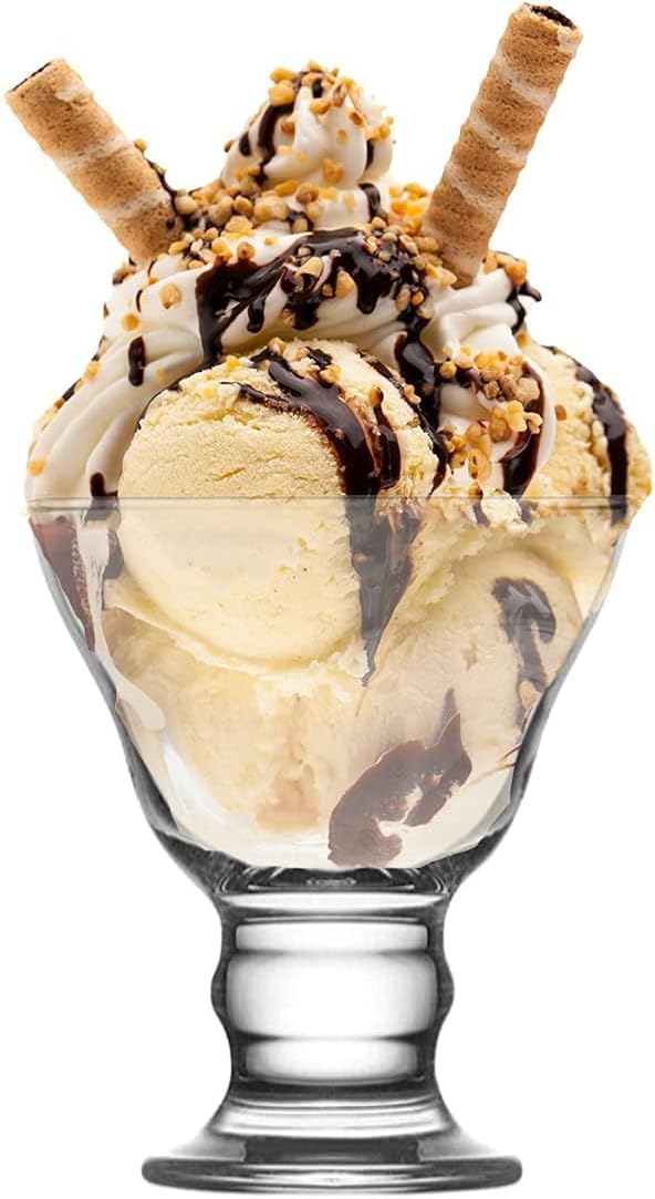 Vikko Orion Glass Sundae Bowls: Dessert Cups – For Parfait, Ice Cream, Pudding, Fruit, and More – Set of 6 Thick Large Dessert Dishes - 8.75 ounces - Dishwasher Safe