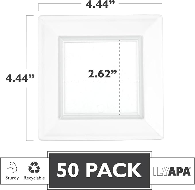 Ilyapa 50 Pack 4 Inch Disposable Dessert Plates, Plastic Clear Party Sets for 50 Guests, Clear Appetizer, Cake Plates 4", Party & Dinner Accessories, Square