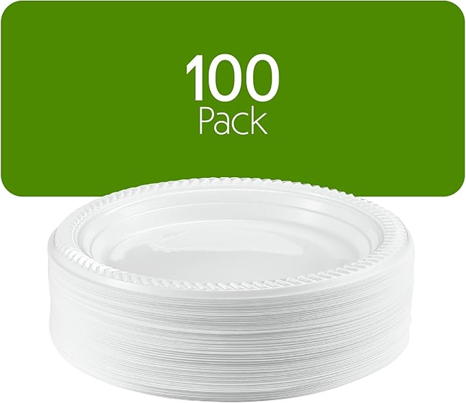 PLASTICPRO 100 PCS White Plastic Round 7 Inch Plates - Premium Quality, Light Weight Disposable Dinner Plates for Parties & Weddings
