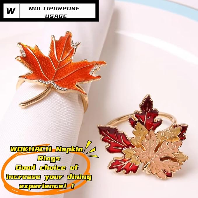 Decorative Napkin Rings Set of 4,Holders Decor Dinner Party,Wedding,Anniversary,Birthday,Table Decor Gift (Red Maple Leaf)