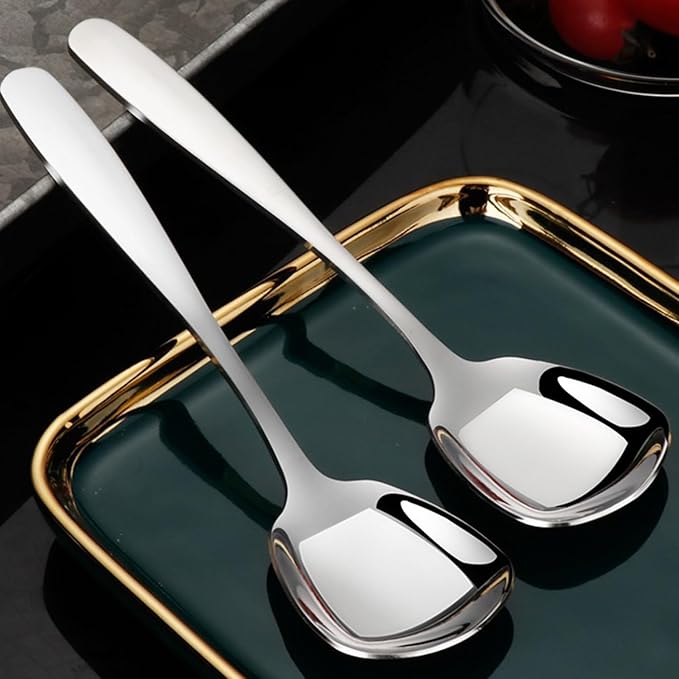 Square Head Spoons, Korean style Square Sugar Spoon,Thick Heavy Stainless Steel Soup Spoon Table Spoons Flat Square Spoon,7 Inch,Set of 8.