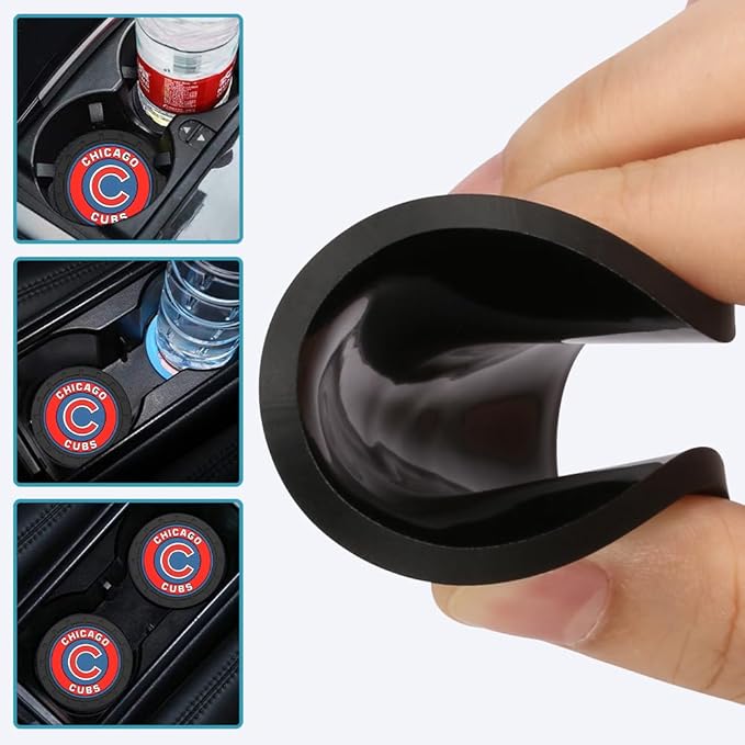 Silicone Cubs Car Cup Holder Coasters,Baseball Fans Car Coasters for Chicago Cubs Fans, Non-Slip Universal Fit Cup Holder Insert