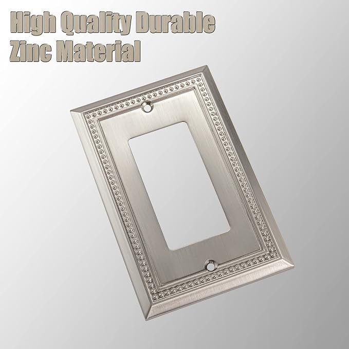Henne Bery Sunken Pearls Heavy Duty Decorative Wall Plate Switch Plate Outlet Cover (Single Decorator, 2 Pack, Satin Nickel)