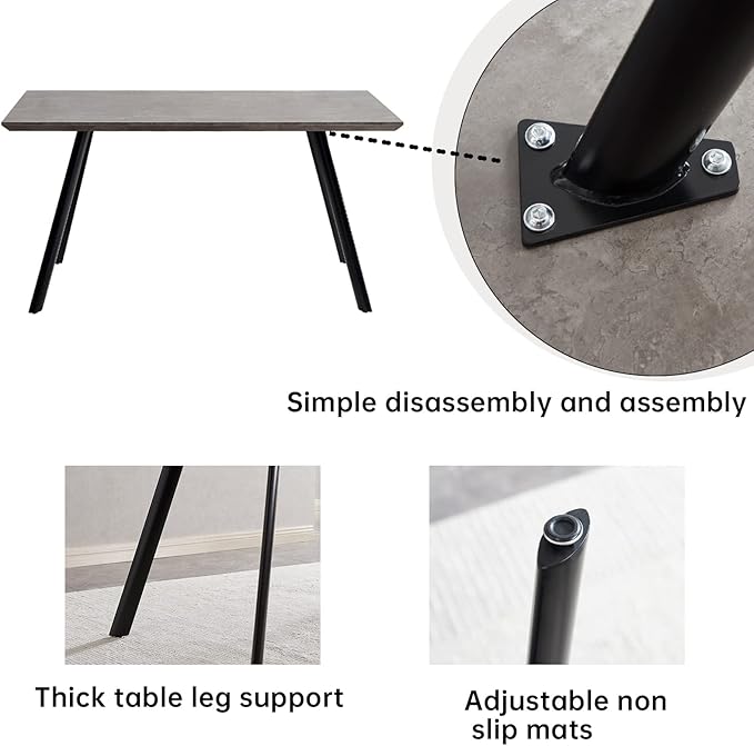 ZckyCine Modern 6-Piece Dining Table Set with Rectangular Wooden Dining Table, 4 Leather Dining Chairs and 1 Leather Stool, Suitable for 4-6 People