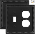 2-Pack Combo Toggle/Duplex Light Switch Cover Plate, Black Metal Wall Outlet Cover Plate, Decorative Beaded Wall Socket Receptacle Cover for Electrical Outlets, Light Switch