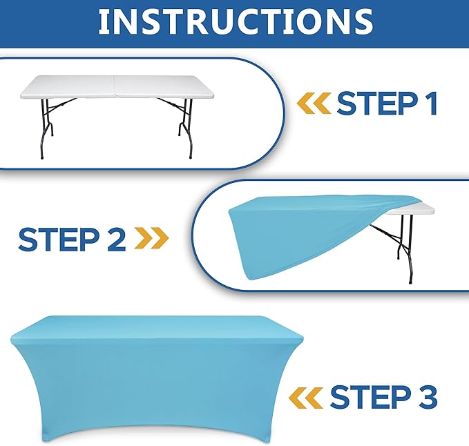 Stretch Table Cover for 6 Foot Tables-8 Pack Light Blue Spandex Fitted Tablecloth-Elastic 6ft Folding Tablecloths for Party, Vendor Booth Display, Banquet Buffet Event, Craft Trade Show