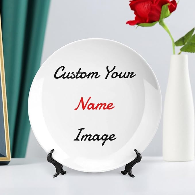Customizable Ceramic Decorative Plate Personalized Photo Text Logo Printed for Wall Hanging or Table Decor Perfect Memorial Gifts for Anniversary or Birthday CP-0941180492133364