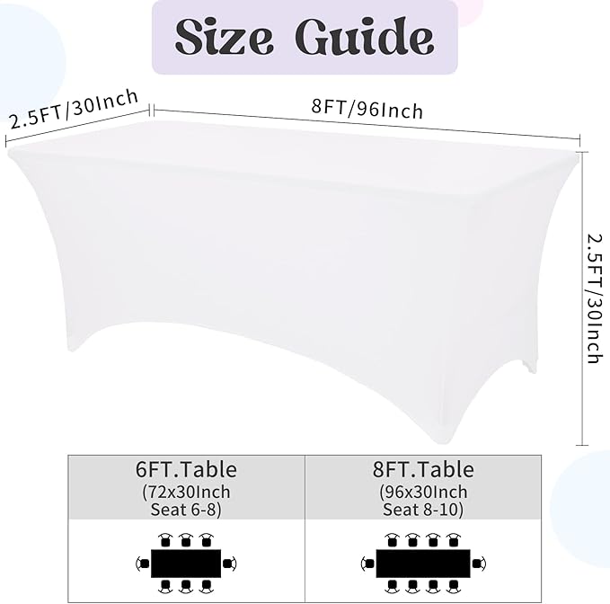 HAISIWLKJ 3 Pack Table Cloth 8ft White Tablecloths for Rectangle Folding Table Spandex Fitted Stretch Cover Wrinkle Resistant Washable Protector for Party, Wedding, Banquet, Festival.