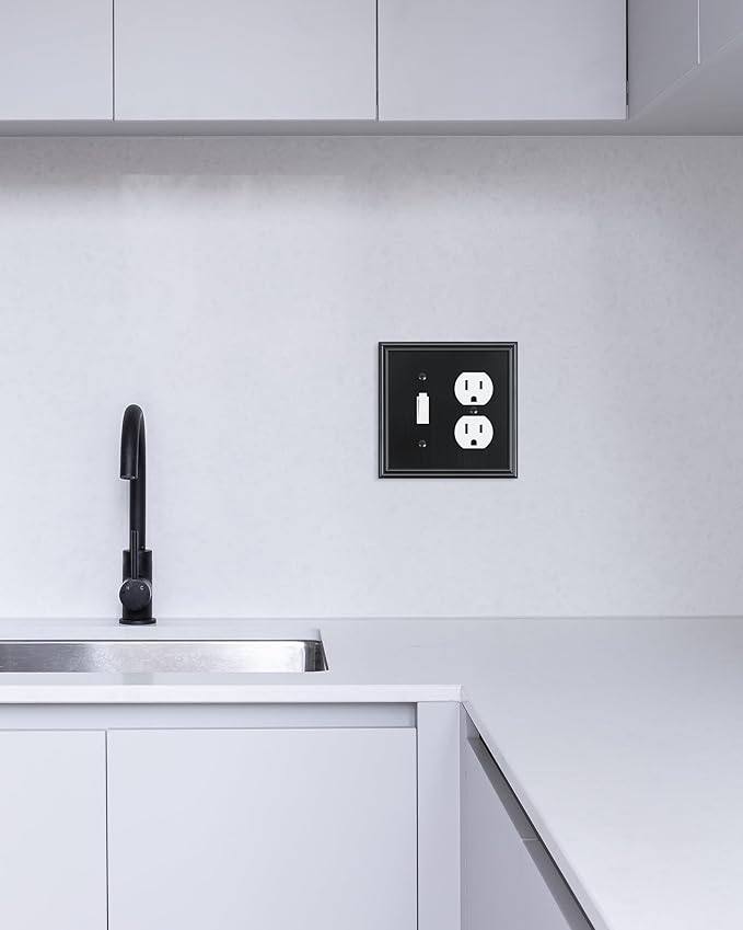 2-Pack Combo Toggle/Duplex Light Switch Cover Plate, Black Wall Outlet Cover Plate, Decorative Wall Receptacle Cover for Electrical Outlets, Light Switch, Durable Solid Zinc Alloy