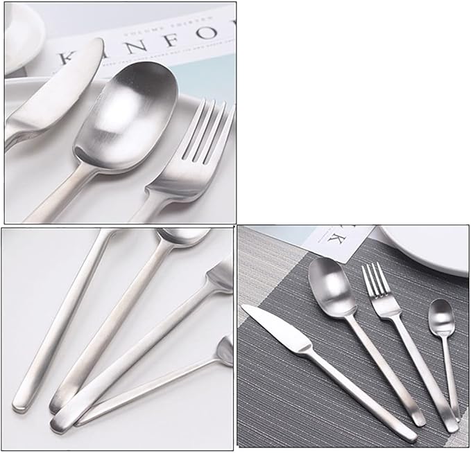 Matte Silverware Set for 6 Stainless Steel Flatware Set Light Luxury Vintage Style 24 Piece Cutlery Tableware Utensils Set Include Knives Forks and Spoons for Home Kitchen Restaurant Christmas