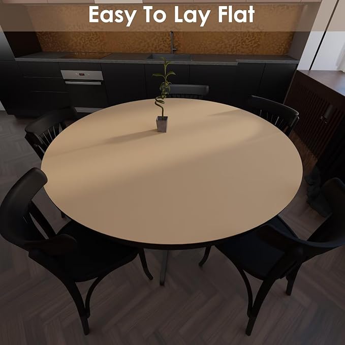 Round Table Pad, 1.8mm Thick, 41 Inch Diameter, Leather Table Cover and Protector for Dining Table Top (Light Brown+Gray)