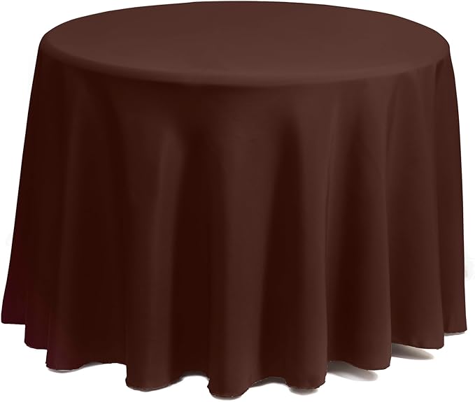 Gee Di Moda Round Tablecloth - 108 Inch Chocolate Round Table Cloth for 48 to 72 Inch Round Tables - Heavy Duty Washable Fabric - for Buffet Table, Holiday Party, Dinner, Wedding & Baby Shower