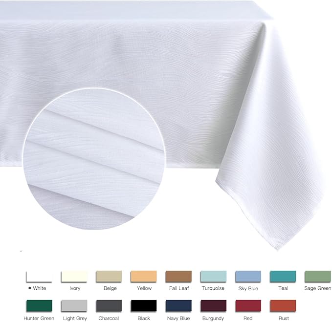 maxmill Jacquard Tablecloth Swirl Design Water Resistance Antiwrinkle Heavy Weight Soft Table Cloth for Buffet Banquet Parties Event Holiday Dinner Square 52 x 52 Inch White
