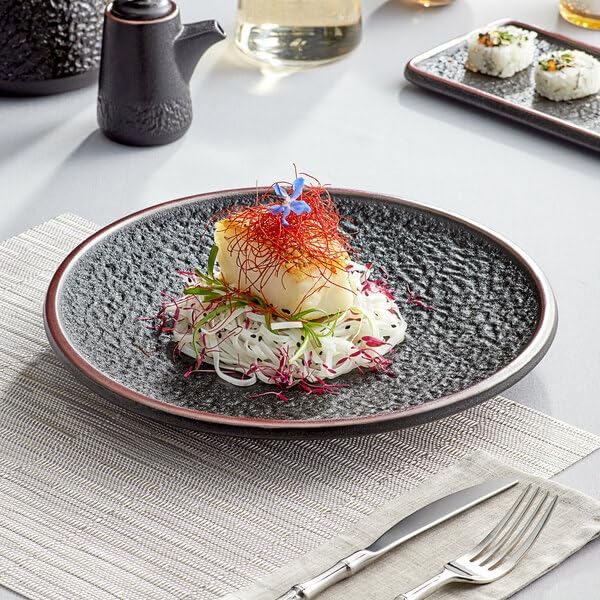 Heika Black Matte Textured Stoneware Dinner Plate, 11 Inch Coupe Style, Round, Banded Rim, Oven Safe, 12 per Case