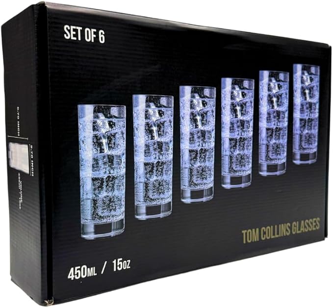 LEMONSODA Premium Highball Glass Set - Elegant Tom Collins 15oz Glasses Set of 6 Tall Drinking Water Glasses - Bar Glassware for Cocktail, Mojito, Whiskey (Set of 6)