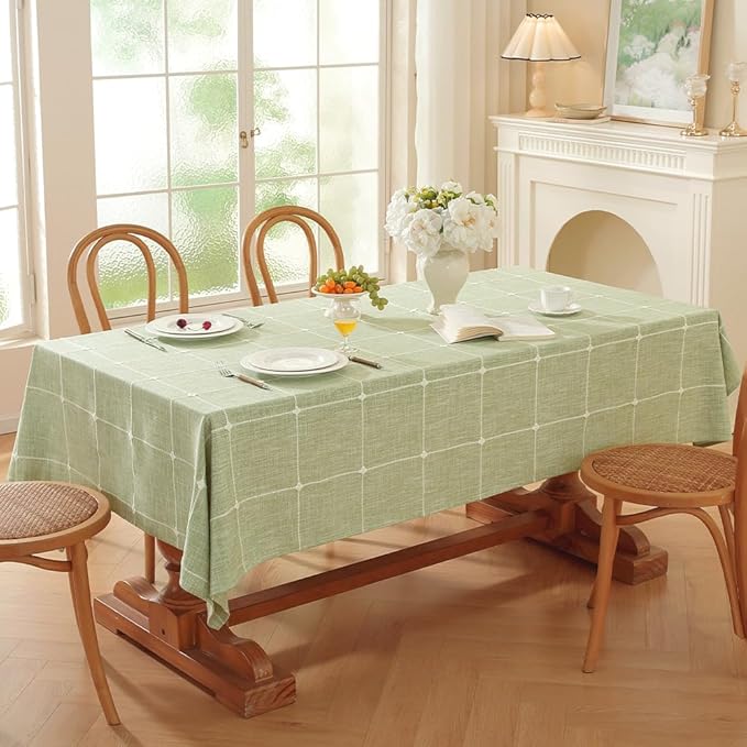 Zobesta Checkered Green Tablecloth Square 53 x 53 Inch Table Cloth, Heavy Weight Washable Farmhouse Soft Boho Linen Gingham Tablecloths for Outdoor, Party, Holiday, Picnic, Dining