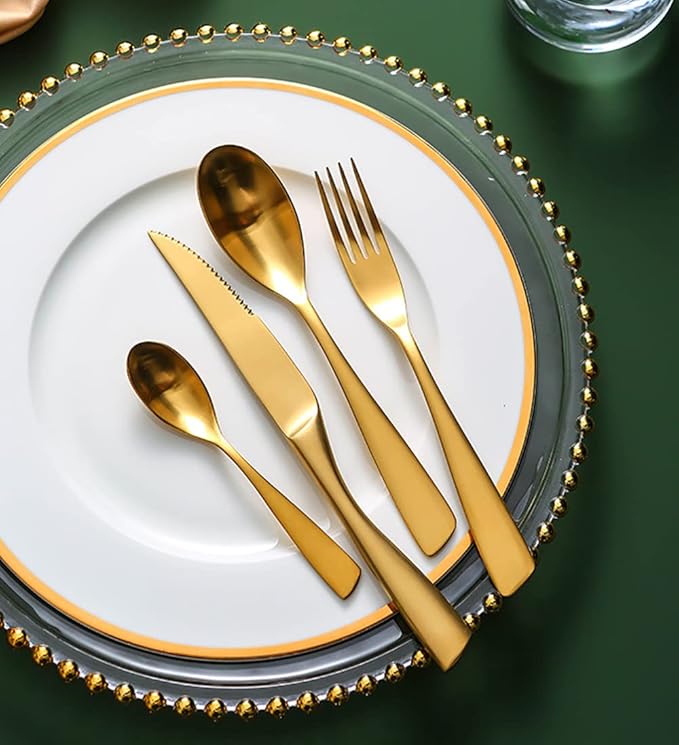 72 Piece Gold Silverware Set for 18,Modern Unique 18/10 Stainless Steel Flatware Cutlery Set, Eating Tableware Set,Vintage Luxury Style Cutlery Set for Home Restaurant Wedding Party