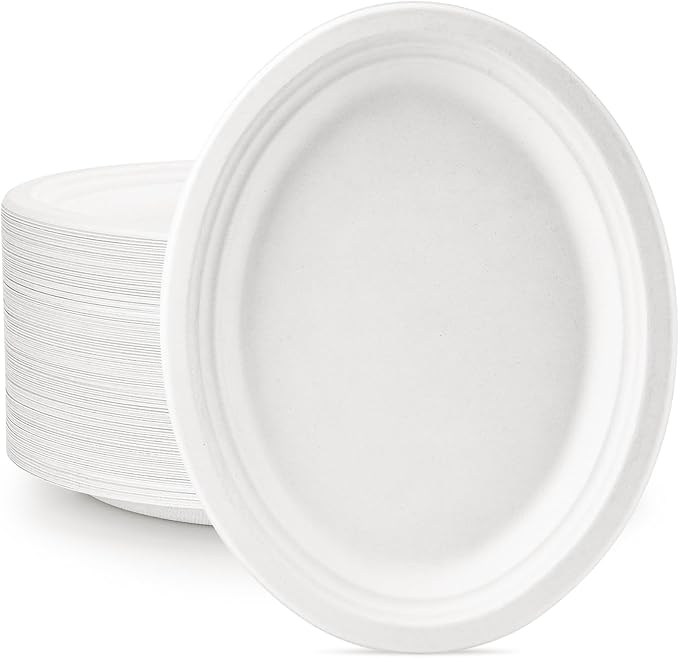 30 Count Compostable Paper Plates Disposable Oval 12.5x10 Inch White