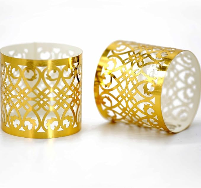 150PCS Premium Napkin Rings Laser Cut Foil Paper Napkin Holder for Wedding Party Dinner Table Decor,Special Events and Catering Services (Gold)