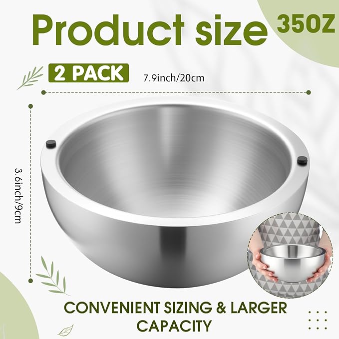 Honeydak 2 Pack 35 oz Dip Chiller Bowl Stainless Steel Double Walled Insulated Ice Serving Bowl for Parties Salsa, Guacamole, Condiments, Sauces, Salad & Food Hot or Cold