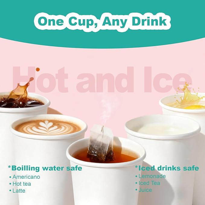 16 oz 160 Pack Disposable Coffee Cups, Bulk White Disposable Paper Cups, Coffee Cups for Hot Tea, Chocolate and Cold Drinks