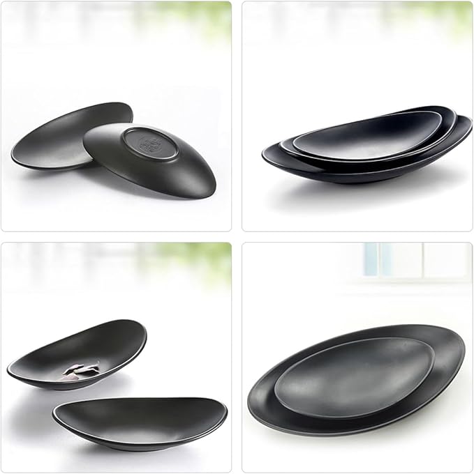 2Pcs Black Melamine Decorative Food Plates for Sushi and Dessert Wear-resistant Japanese-style Serving Trays for Parties Restaurants and Family Gatherings