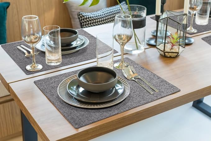 homing Cotton Linen Placemats Set of 8, Cloth Washable Farmhouse Dining Table Mats for Indoors & Outdoors, Easy to Clean, Dark Grey, 13 x 19 Inch