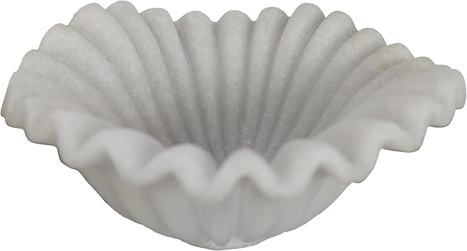 Small Decorative Bowl decor, Scalloped Pedestal Bowls for Modern Home Decor,Ruffle Decor,Stylish Key Bowl for Entry Table,Decorative Fruit Bowl for Kitchen Counter,Artificial Stone Milky White