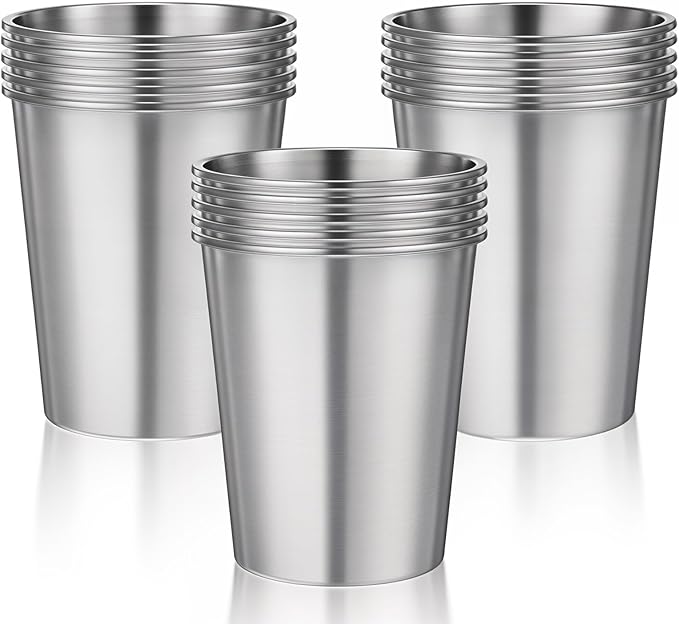 15 Pack Stainless Steel Cups for Kids and Adult Pint Tumbler Metal Cups Stackable Tumbler Shatterproof Metal Drinking Glasses for Travel Outdoor Camping (8 OZ)