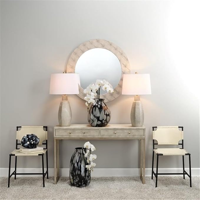 Eden Home 2-Drawer Transitional Faux Leather Console Table in Cream