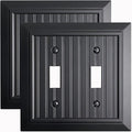 Beadboard Outlet Covers Wall Plates, Bamboo Fiber Light Switch Covers, Natural Material Electric Receptacle Decorative Switch Plate Outlet Cover Matte Black (2 Gang Toggle 2 Pack)