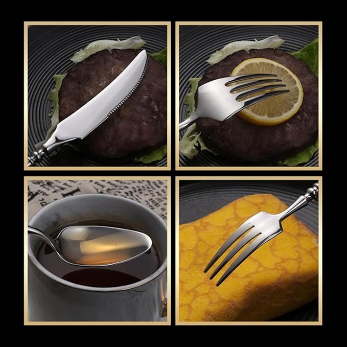 Gold Silverware Set for 14 Premium 18/10 Stainless Steel Flatware Set 56 Piece Include Knives Forks and Spoons Cutlery Utensils Light Luxury Vintage Style for Home Kitchen Christmas Restaurant