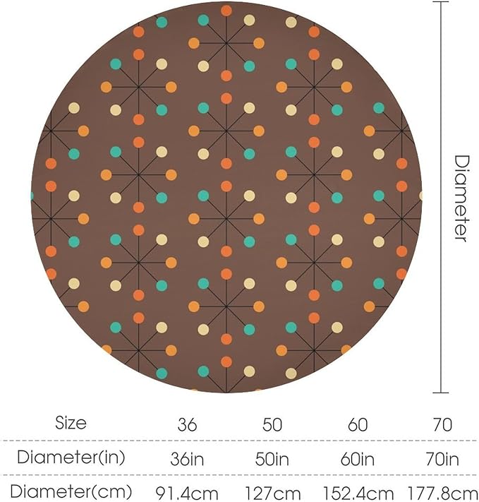 Mid Century Boho Round Tablecloth, 50s Mid Century Modern Geometric Pattern Tablecloth for Home Party Dining Room Kitchen Decor 60Inch(152cm)