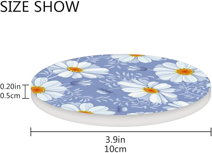 Coasters for Drinks Cup Coasters for Coffee Table Desk Cup Mat Cork Backing for Coasters Round Home Decor Daisy Floral Purple