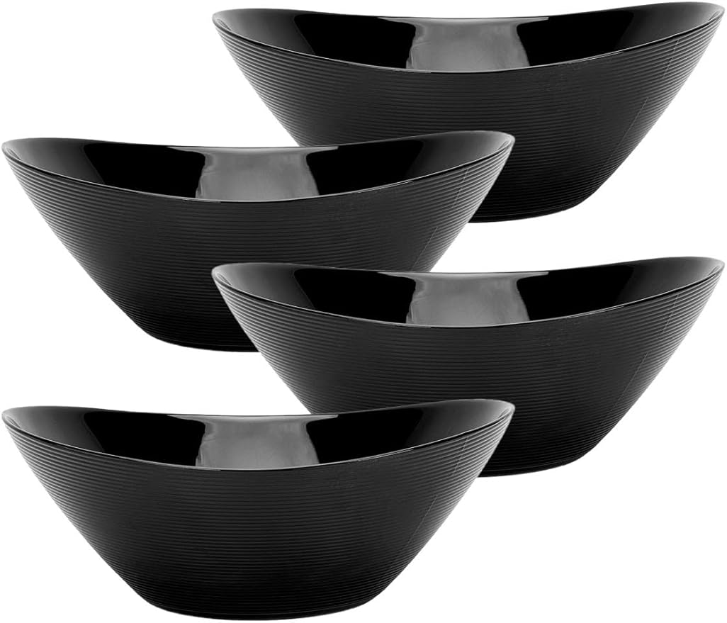 43 OZ Serving Bowl Set of 4, Opal Glass 9 inch Oval Serving Dishes for Salad, Side Dishes, Fruit Kitchen, Microwave & Dishwasher Safe, Black
