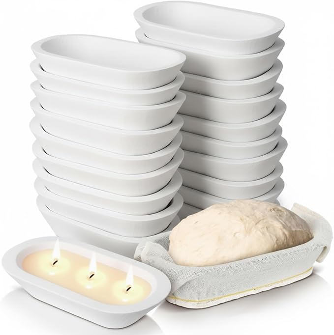 Nuogo 20 Pcs Wooden Dough Bowls Bulk 8.6 Inch Rustic Vintage Hand Carved Wood Dough Bowls Dining for DIY Home Crafts Making Farmhouse Fruits Supplies (White)