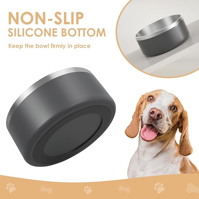 IKITCHEN Dog Bowl for Food and Water, 40 Oz Stainless Steel Pet Feeding Bowl, Durable Non-Skid Insulated Heavy Duty with Rubber Bottom for Medium Large Sized Dogs (40 Ounces/5 Cup, Grey)