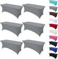 6Pack 6FT Table Cloth for Rectangular Fitted Events Stretch Grey Table Covers Washable Spandex Tablecloth Protector for Party, Wedding, Cocktail, Banquet, Festival