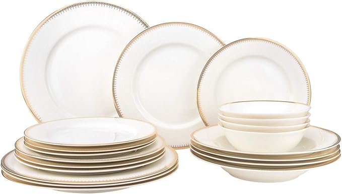 EURO Porcelain 20-pc. Dinner Set Service for 4, 24K Gold-plated Luxury Bone China Tableware ("Amanda" 5669-20G)