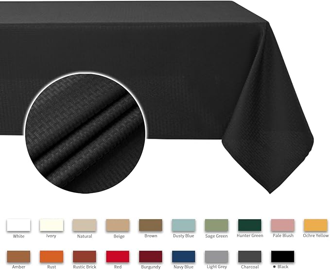 maxmill Weaved Texture Rectangle Tablecloth Water Resistant Wrinkle Free Spill-Proof, Soft Table Cloth for Dining Room Decoration, Banquet Parties Event Holiday Dinner, 60 x 84 Inch Black