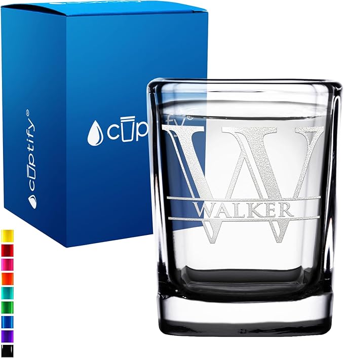 Personalized Square Shot Glasses Black Bottom 2oz Engraved Initial and Name Custom Gifts, Weddings, Birthdays, Party, Event, Decorations