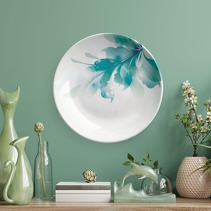 Decorative Plates, Abstract Decor Print Ornament, Big Single Beautiful Blue Ombre Flowers, 8 Inch, Kitchen Wall Decor, White Light Blue and Blue